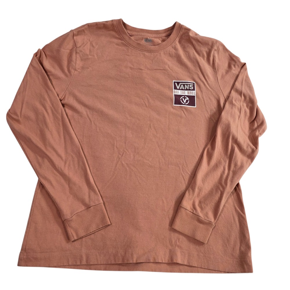 Vans Off‎ The Wall T-Shirt Mens Peach Graphic M Crew Neck Long Sleeve Streetwear